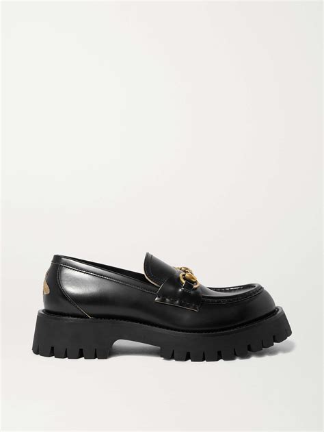 gucci horsebit-detailed metallic embroidered leather platform loafers|gucci horsebit detailed leather loafers.